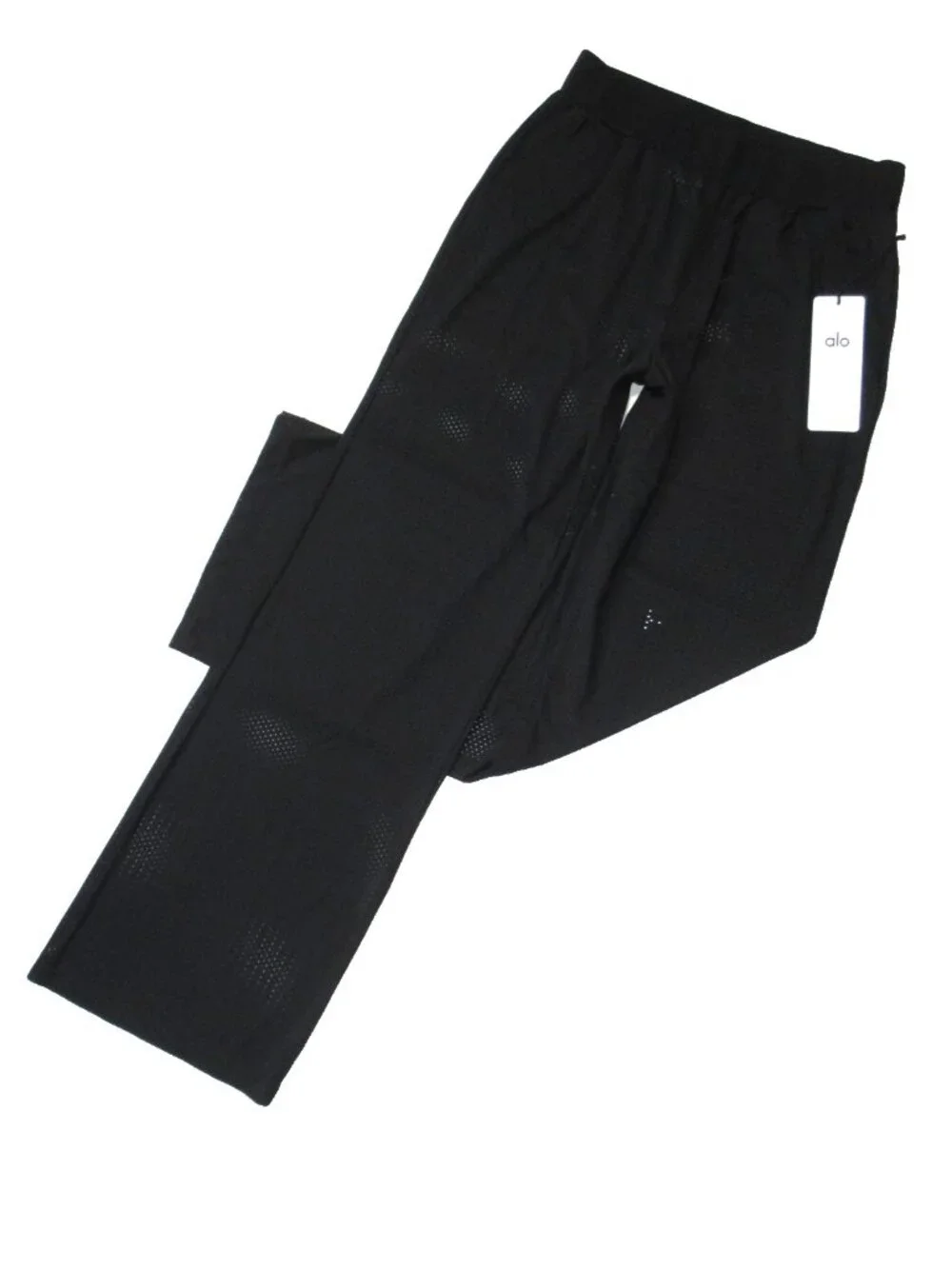 NWT Alo W51178R Mesh All-Star Wide Leg Pant in Black Sheer Lightweight Pants M